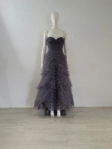 Anna Sui Grey Tulle Prom Dress UK 6 EU 34 Ruffle Formal Evening Long Maxi Bridal - Picture 1 of 22