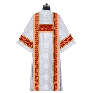 Traditional Deacon Dalmatic with IHS Motif and Golden Floral Embroidered Orphrey - Picture 1 of 16