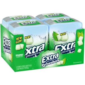 EXTRA Gum Refreshers Spearmint Sugar Free Chewing Gum 40Piece Bottle Pack of 4 - Picture 1 of 7