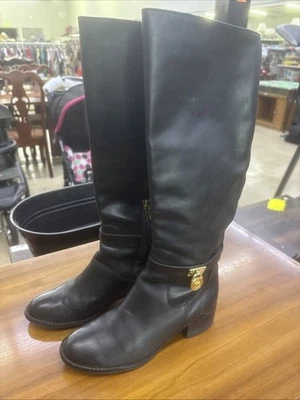 Michael Kors MK Hamilton Tall Leather Boots Women’s Size 7 M Black PW15E - Image 1 of 4