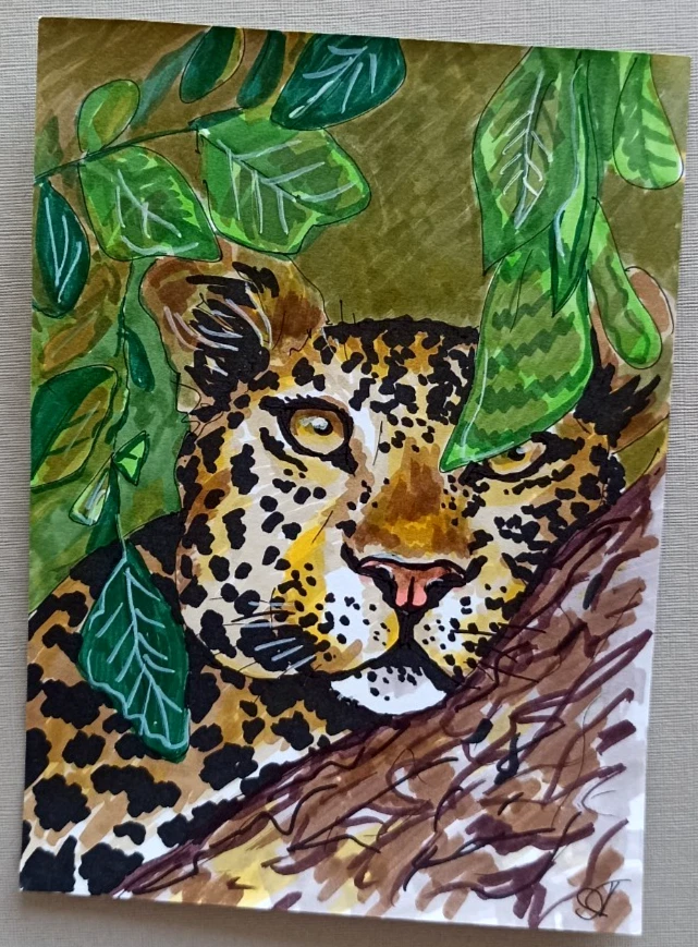 Retrato de leopardo animal África pintura original arte pintado a mano pequeño 6x4"" Foto 1 de 4