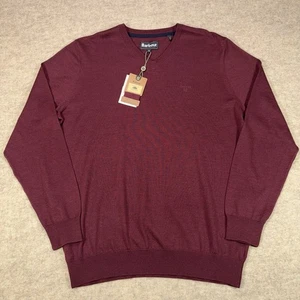 Barbour Merino V Neck Sweater Herren XL Merlot Rot Wollpullover Preppy Neu mit Etikett - Bild 1 von 12