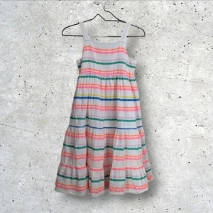 Mini Boden Girl White Rainbow Striped Dress Sleeveless Spring Summer 11/12Y - Picture 1 of 10