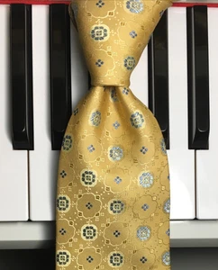 LAURANT BENNETT / Glorious Gold & Pale Aqua Grand Geometric Posh Polyester Tie - Picture 1 of 9