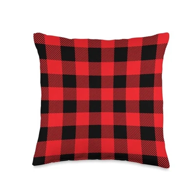 Black Red Plaid Checkered Pattern Throw Pillow, Christmas, Winter, Xmas, Decor - Image 1 of 3