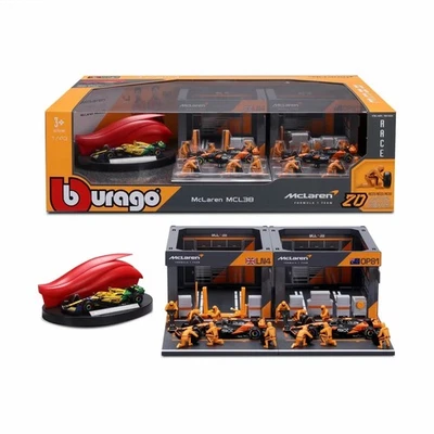 Burago MCLAREN 1:43 Fórmula 1 Deluxe Pit Set - Garajes / Pit Crew / 3 x Coches de F1 Foto 1 de 4