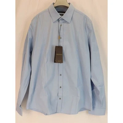 CAMISA DE VESTIR DELGADA ALGODÓN PIEZA POPELINA ELÁSTICA GUCCI SKY NUEVA CON ETIQUETAS 17.5 44 #269070 Foto 1 de 4