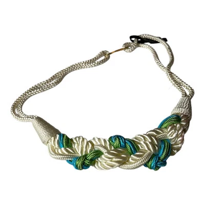 80s Vintage Braided Nylon White/Blue/Green Rope Belt Sz Small Medium - Image 1 of 4