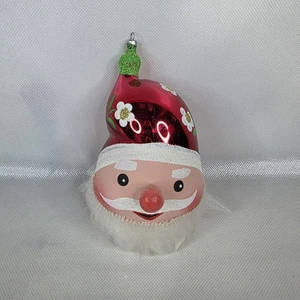 Vintage 5.5" De Carlini Santa Floral Hat Italian Blown Glass Christmas Ornament - Picture 1 of 15