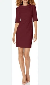 Vestido Trina Turk Maleko Manga Corta Talla 10 Bolsillos Parche Borgoña - Imagen 1 de 8