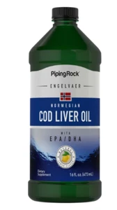 Norwegian Cod Liver Oil | 16 fl oz | Lemon Flavor | Non-GMO | by Piping Rock - Picture 1 of 2