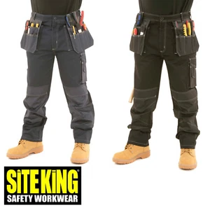 SITE KING Mens Cargo Holster Pocket Combat Work Trousers Size 30 to 42 KNEE PAD - Picture 1 of 21