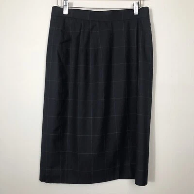 Falda lápiz Brooks Brothers talla 10 negra a cuadros lana recta cierre cremallera abertura Foto 1 de 4