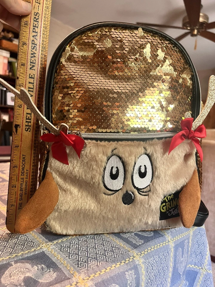 Justice рюкзак блестки золотой гринч нечеткий редкая трудно найти без ярлыков отличной формы - Изображение 1 из 4