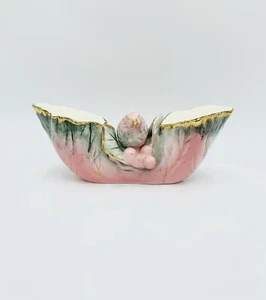Vintage Ucagco Double Vase Pink Applied Bird And Fruit Leaves Japan 20cm - Picture 1 of 9
