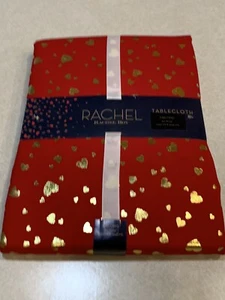 Rachel Roy Red Tablecloth Gold Hearts Valentines Day Love Bridal 60x104 New - Picture 1 of 5