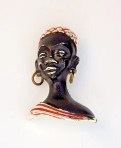 Vintage Afrikanische Dame Brosche - Ethno Pin Design, Unikat Schmuck - Bild 1 von 3