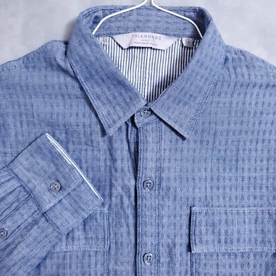 CAMISA MASCULINA 7 DIAMANTES DENIM AZUL TECIDO JACQUARD MANGA LONGA BOLSOS ABA - Imagem 1 de 4