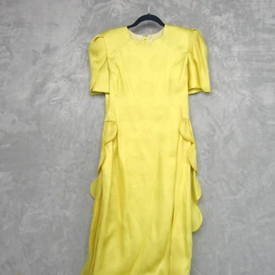 Vestido Carolina Herrera Vintage Neiman Marcus Amarillo Lunares Peplum Tren Años 80 Foto 1 de 4