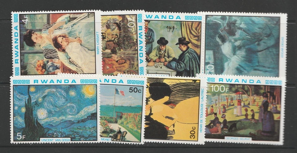 1980 Руанда Sc # 983-91 - художники-импрессионисты - набор марок как новые без наклеек и следов Cv$9,15 - Изображение 1 из 1