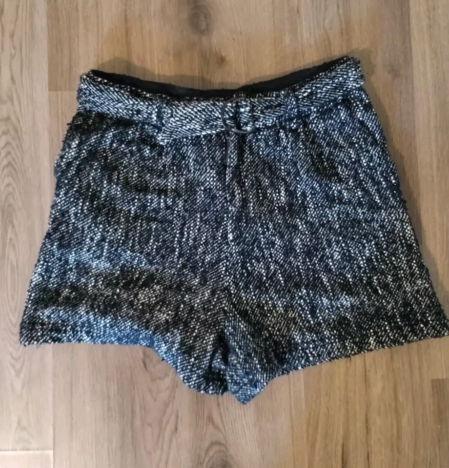 Pantalones Cortos FREE PEOPLE Para Mujer 12 Pesados Cintura Alta Tejido Negro Blanco Clásico Foto 1 de 4