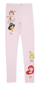 Disney Girls Royal Faces Graphic Leggings Pink Belle Jasmine Cinderella Ariel 6X - Picture 1 of 3