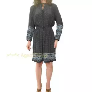 Vestido JOHNNY WAS BIYA Talla Pequeña Gran Tamaño Seda Cambio Gris Bordado Mangas Largas - Imagen 1 de 12
