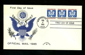 US FDC #O139 Uncovers 1985 Washington DC Official Mail Eagle " D " PNC Plate #1 - Picture 1 of 2