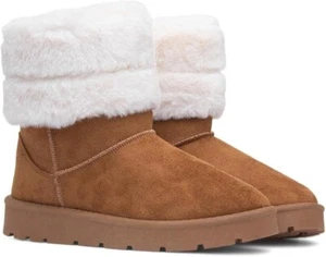 Lilly Mae Ladies Tan Faux fur Comfy ankle booties Size 6 - Style 18699 - Picture 1 of 6