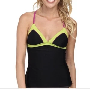 Prana Aleka Tankini Top Small S Swimsuit Top Tank Triangle Black Green - Picture 1 of 8
