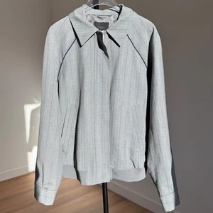 Zara Pinstripe Bomber Jacket Full Zip Collared Gray Blue Trim size M - Picture 1 of 9