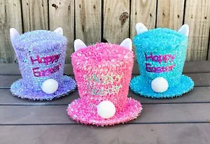 WM Spring Decor - Easter Bunny Tinsel Hat Table Tree Topper - Picture 1 of 5