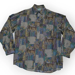 Camisa Pure Silk de Ewald de gran tamaño con botones geométrica colorida años 80 100 % seda - Imagen 1 de 10