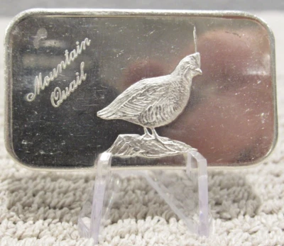 Codorniz de montaña vintage 1 Troy OZ. Barra de plata .999 - The Justice Mint Foto 1 de 2