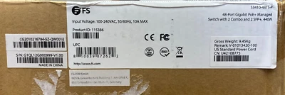 FS S3410-48TS-P / 48-Port Gigabit PoE+ Managed Switch w / 2 1Gb SFP + Uplinks - Image 1 of 3