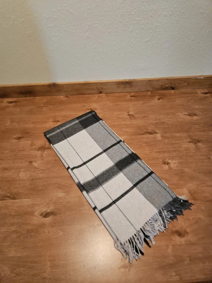 Amicale Wool Cashmere Scarf Wrap Pashmina Gray Striped Shawl Warmth Soft - Image 1 of 4