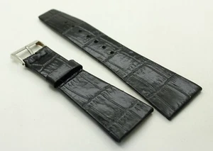VINTAGE SWISS Genuine Black Leather 27x18mm Watch Strap Alligator Embossed - NOS - Picture 1 of 4