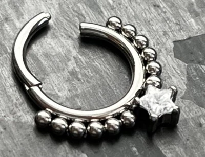1pc Star CZ Gem & Beads Hinged Segment Ring 16g Septum Clicker Helix Cartilage - Image 1 of 4