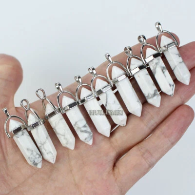 10pcs White Howlite Hexagonal Pointed Reiki Chakra Pendant Bead Healing Stone - image 1 of 4