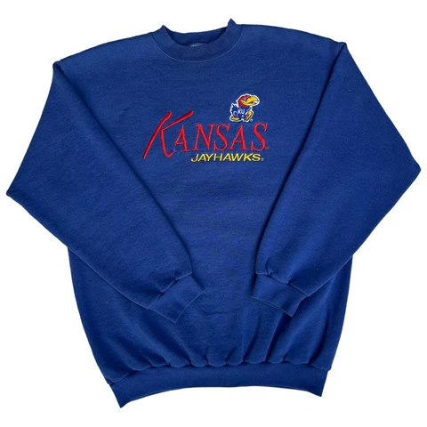 Vintage KU University of Kansas Jayhawks Crewneck Logo Athletic Blue Size Large Cover