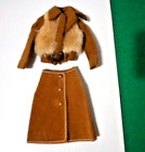 MATTEL BARBIE #3491 SKIRT & #7753 JACKET  DOLL CLOTHES 1970'S BROWN SUEDE