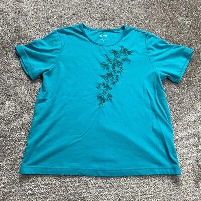 Blair Shirt Women Medium Light Blue Short Sleeve Soft Butterfly Floral Embroider - Изображение 1 из 4