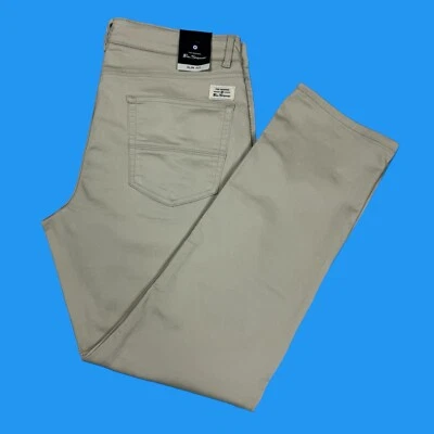Pantalones Ben Sherman Para Hombre Talla 36x32 Calce Ajustado Pierna Recta Elastizados Beige 5 Bolsillos Foto 1 de 4