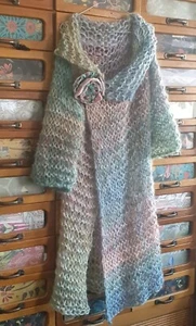 Hand knitted mohair cardigan Rainbow Chunky Open Knit Long Cardigan UK 12/14 - Picture 1 of 7