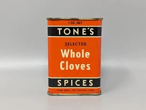 Lata de especias vintage Tonos especias 1 oz clavo entero seleccionado naranja lata negra completa - Imagen 1 de 11