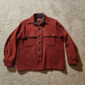 Eddie Bauer Wool Mackinaw Shirt Mens Large (Medium Fit)Thick Hunting Shacket Red - Picture 1 of 10