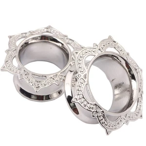 SILVER AZTEC Metal Ear Flesh Tunnels Piercing Stretcher Plugs Flared Gauges TU82 - Picture 1 of 1