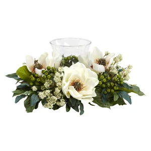 Magnolia Candelabrum faux Flower Arrangement Decor 6.5" - Picture 1 of 2