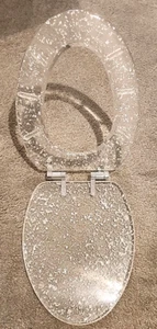 Clear Resin Toilet Seat and Lid Glitter Silver Foil Flakes Chrome - Picture 1 of 8