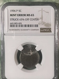 ✨✨ Amazing 1996 P 5c Mint Error Struck 65% Off Center NGC MS 65✨✨ - Picture 1 of 6